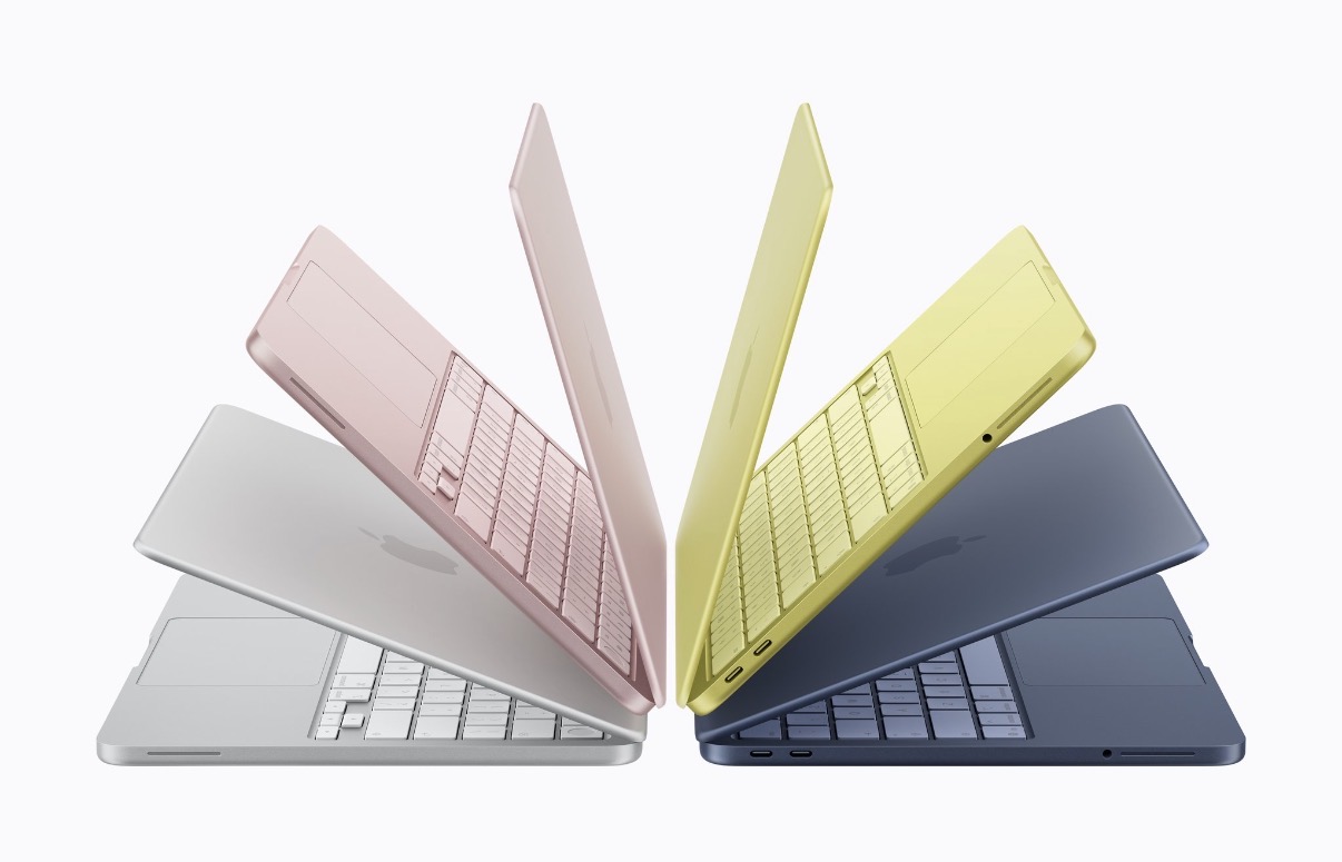 MacBook Neo in four colours — Silver, Blush, Citrus and Indigo