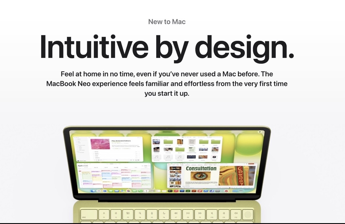 MacBook Neo showing macOS interface — intuitive by design